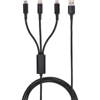 Кабель REXANT USB 3в1 Type-С (6A), Lightning (2,4A), micro USB (3A) 1,2м, в черной оплетке, со световой индикацией Кабель REXANT USB 3в1 Type-С (6A), Lightning (2,4A), micro USB (3A) 1,2м, в черной оплетке, со световой индикацией