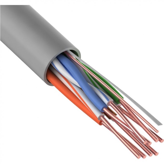 Кабель витая пара REXANT U/UTP, CAT 6, ZH нг(А)-HF, 4PR, 23AWG, INDOOR, SOLID, серый, 305 м 01-0067