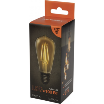 Лампа филаментная REXANT LOFT EDISON ST64 11,5Вт 1380Лм 2400K E27 золотистая колба Лампа филаментная REXANT LOFT EDISON ST64 11,5Вт 1380Лм 2400K E27 золотистая колба