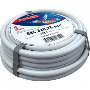 Провод REXANT ПВС 3x0.75 мм² соединительный белый 5 м