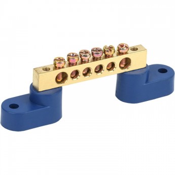 Шина REXANT 6х9 мм на двух угловых синих изоляторах 6 групп