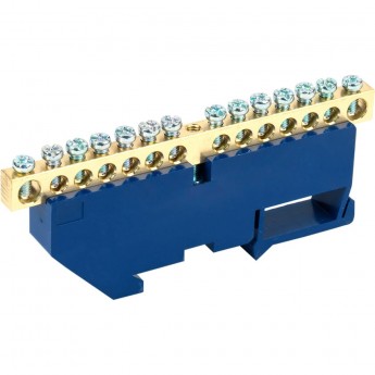 Шина REXANT «N» нулевая с синим изолятором на DIN-рейку 6x9 мм стойка бол. 14 групп