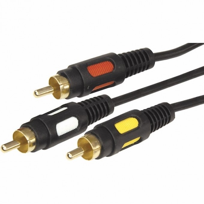 Шнур REXANT 3 RCA - 3 RCA 1.5 м черный gold 17-0212