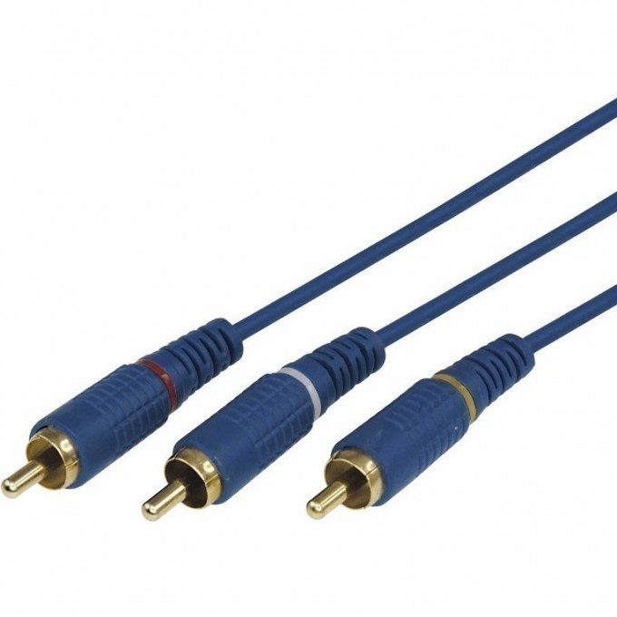 Шнур REXANT 3 RCA - 3 RCA, 1,5м, синий, Gold 17-0202-1