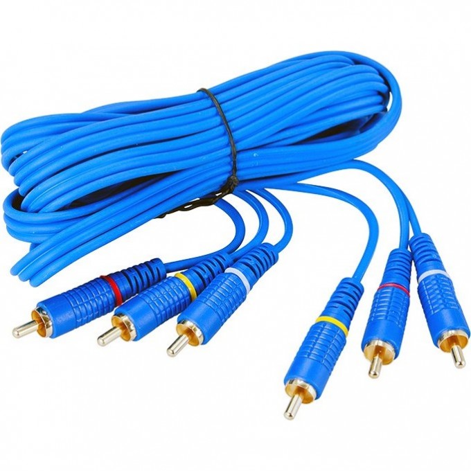 Шнур REXANT 3 RCA - 3 RCA, 3м, синий (GOLD) 17-0204-1