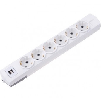 Удлинитель REXANT PREMIUM 6 гнезд, 1,5м, 3х1,5мм², с/з, 2 USB, белый