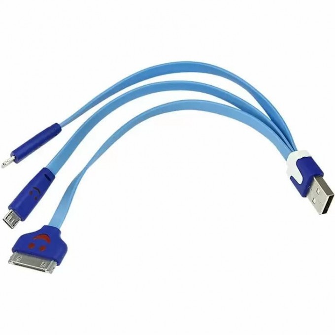 USB 3 в 1 кабель REXANT Lightning, micro USB, PVC flat blue 0,15m 18-4255